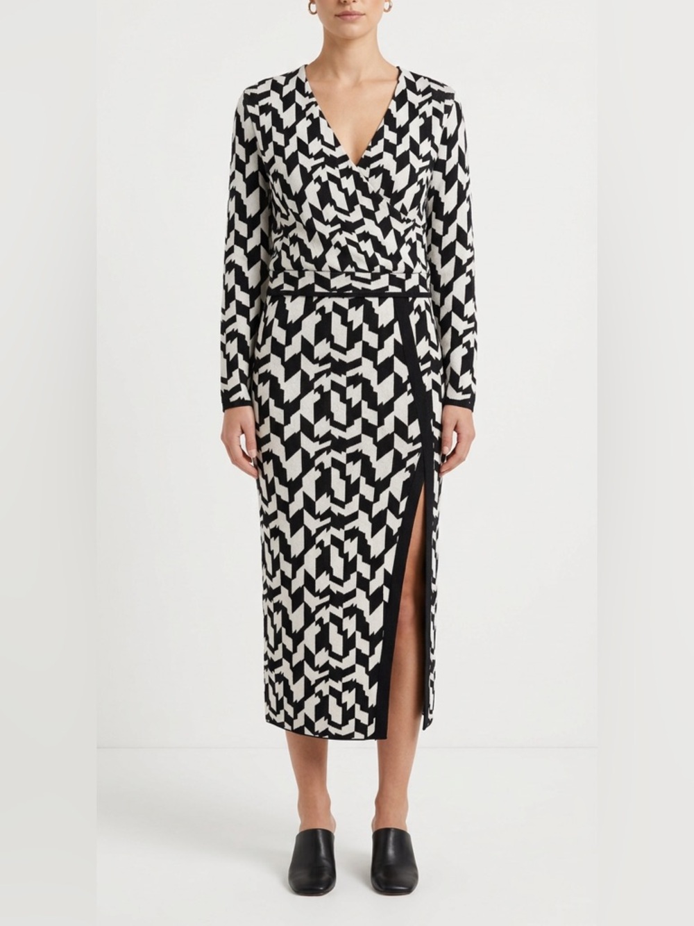 Black & White Geometric Wrap Top and Midi Skirt Bundle